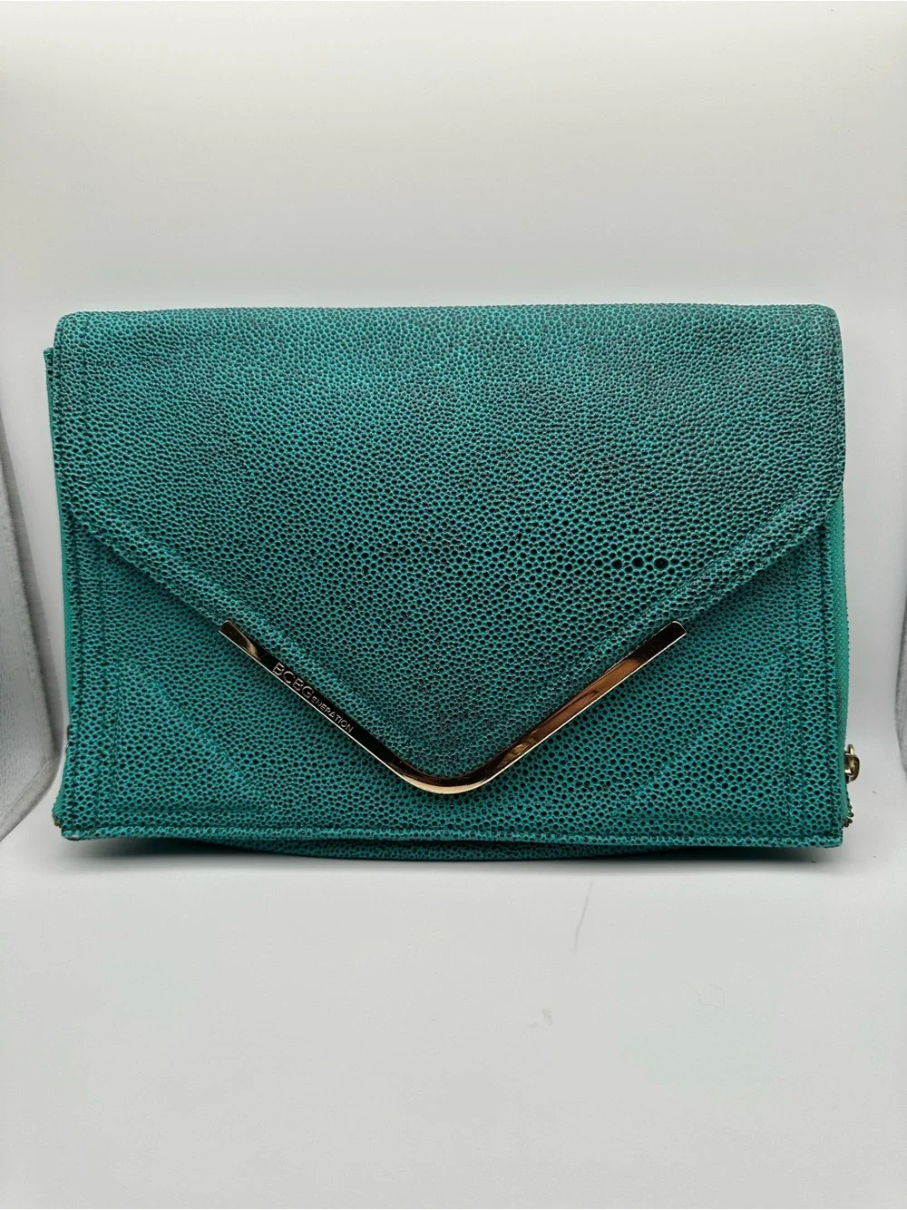BCBGeneration Teal Faux Stingray Envelope Clutch Bag Gold Hardware